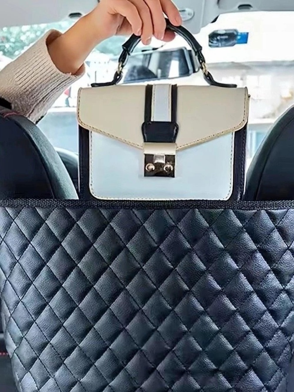 Car Organizer - Black quilted PU leather